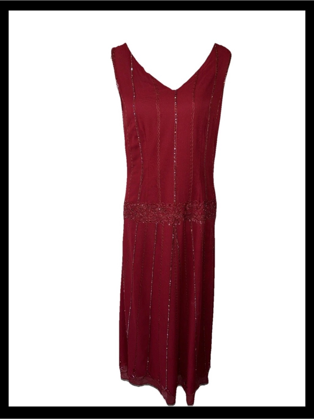 Vintage Spiegel 100% Silk  Red Beaded Special Occasion Floor Length Dress Sz 8